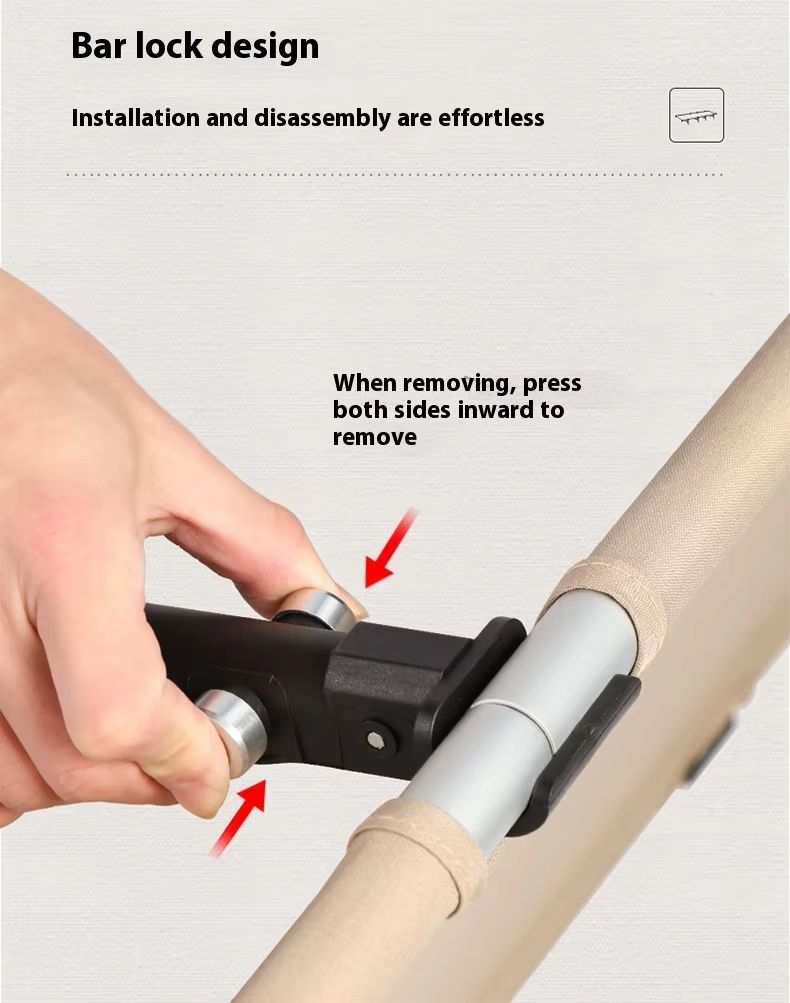 Bar lock design disassembly step for tool‑free camp cot